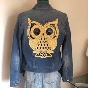Adorable One of a Kind Embellished Owl Jean Jacket